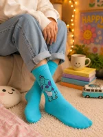 جوراب ساق دار تمام نخ آبیِ بغل‌کردنی