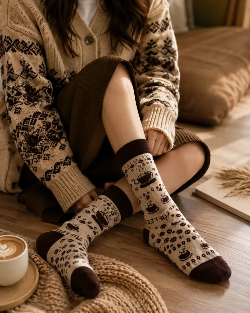 جوراب ساق دار پنبه صبحِ قهوه‌ای